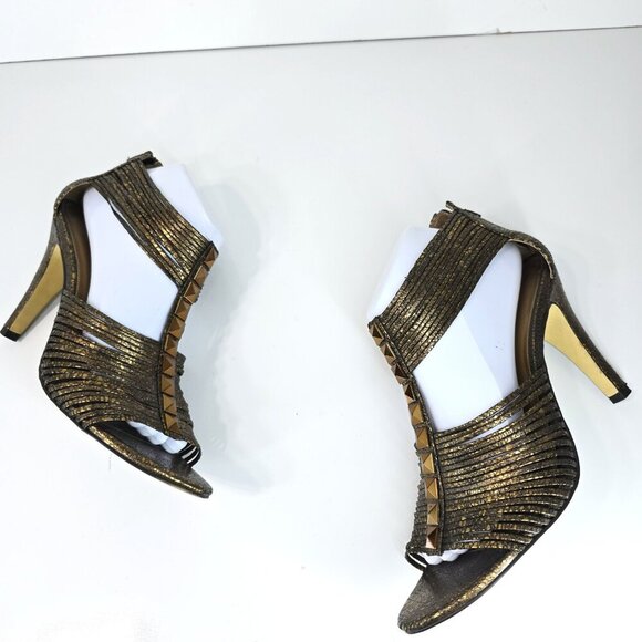 FRANCO SARTO Copper Cracked LEather Gladiator Ankle Strap Stilletoe Sandals - Picture 1 of 9